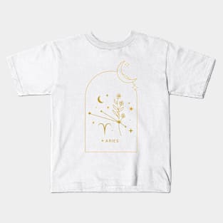 Aries Zodiac Constellation and Flowers - Astrology and Horoscope Kids T-Shirt